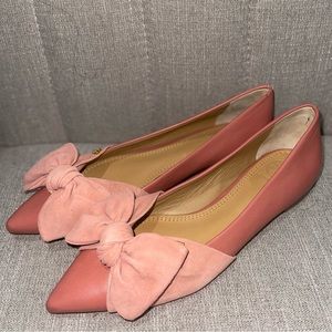 tory burch pink pointed toe flat with bow